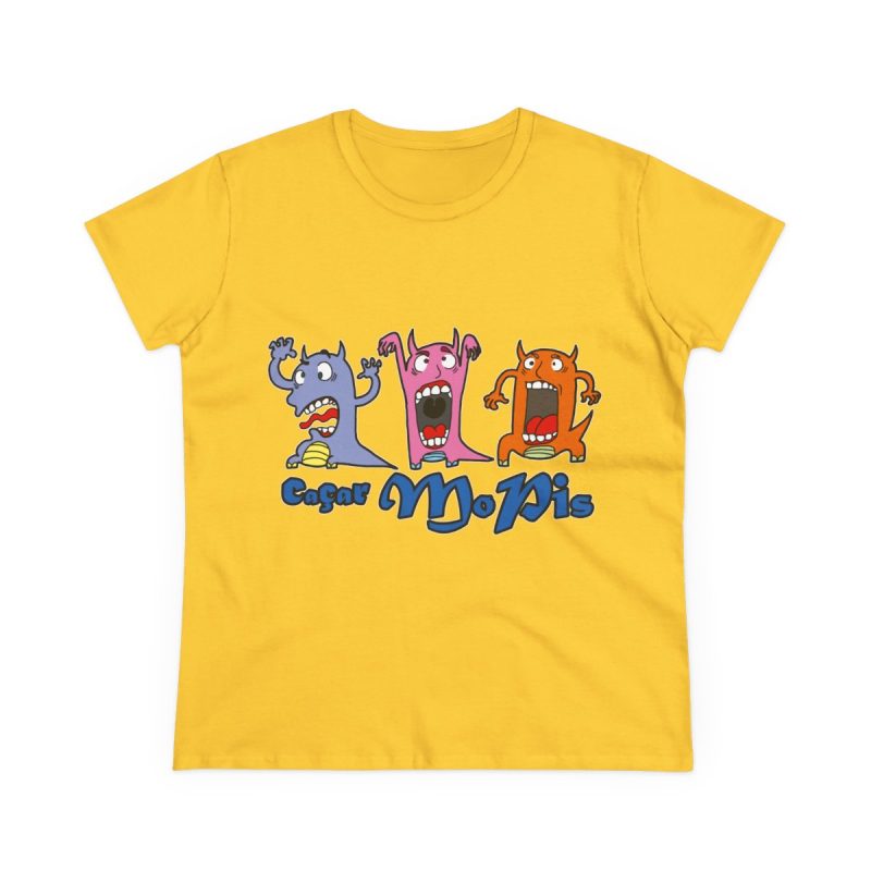 Camiseta mujer algodon medio - Amarillo margarita - Camiseta «Caçar MoPis» sobre fondo negro Camiseta mujer algodon medio - Amarillo margarita - Camiseta «Caçar MoPis» sobre fondo negro