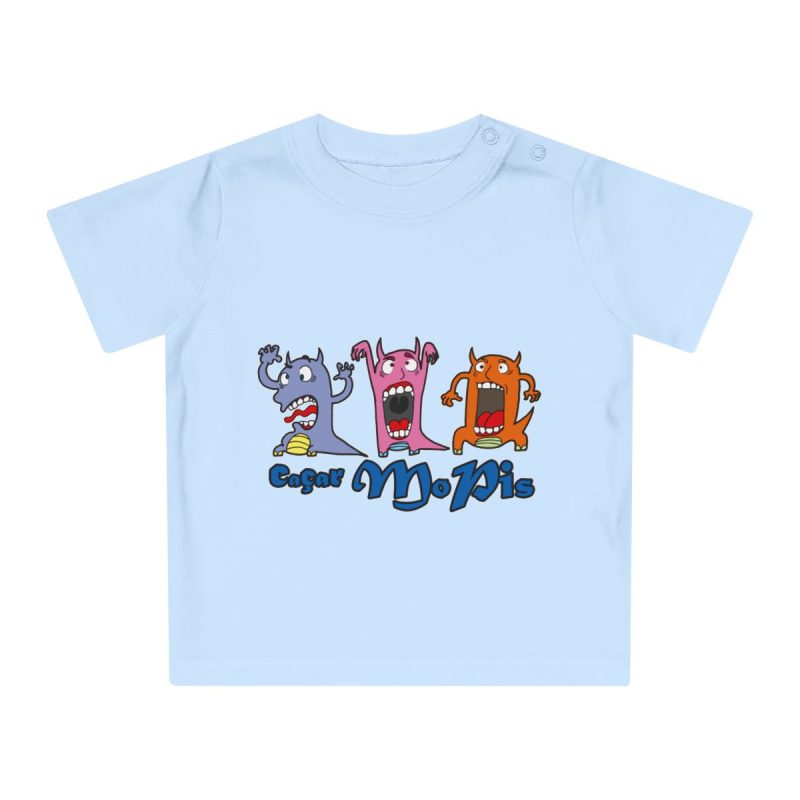 Camiseta de bebe - Azul empolvado - Camiseta «Caçar MoPis» sobre fondo negro Camiseta de bebe - Azul empolvado - Camiseta «Caçar MoPis» sobre fondo negro