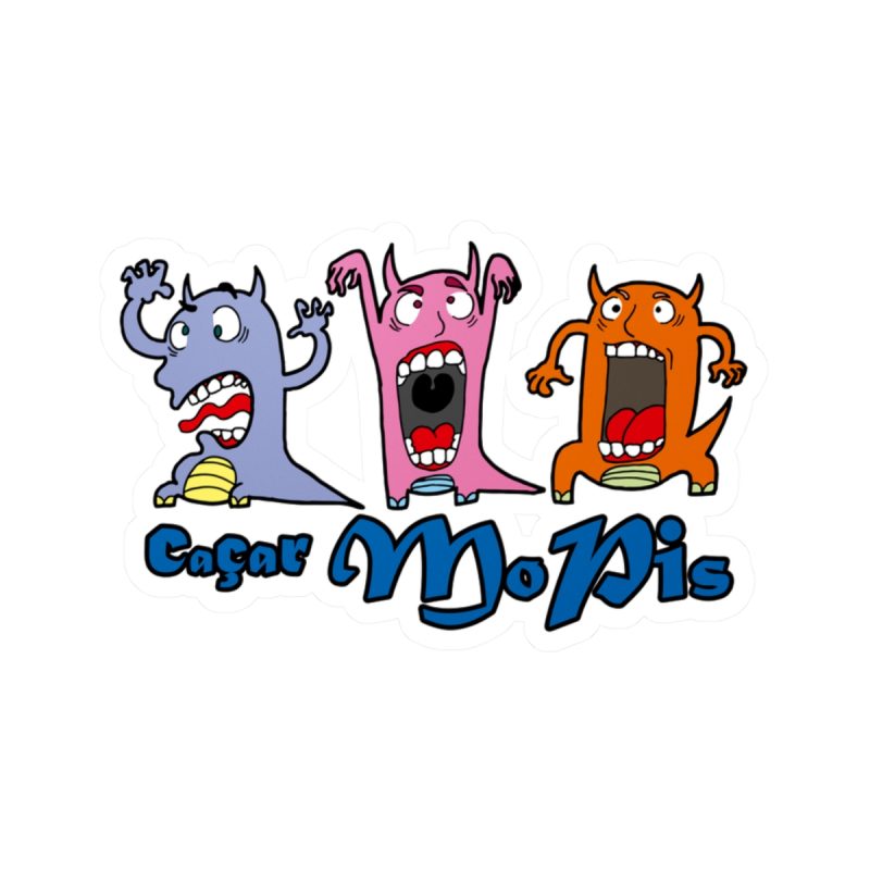 Pegatinas de vinilo troqueladas - Camiseta «Caçar MoPis» sobre fondo negro Pegatinas de vinilo troqueladas - Camiseta «Caçar MoPis» sobre fondo negro