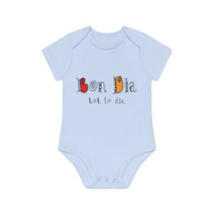 Body bebe manga corta organico - Azul empolvado - Camiseta Bon dia tot lo dia