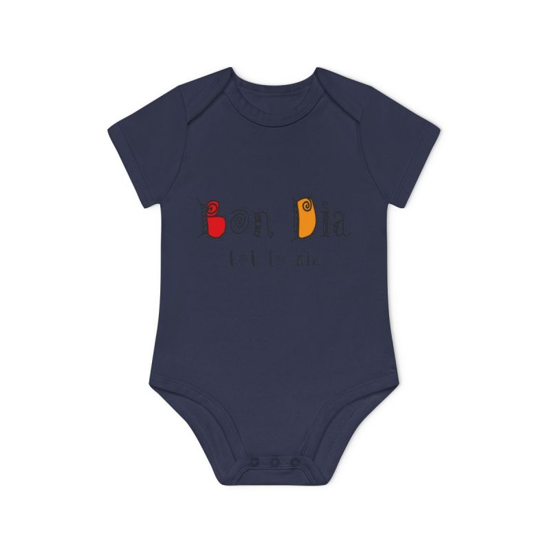 Body bebe manga corta organico - Azul marino nautico - Camiseta Bon dia tot lo dia
