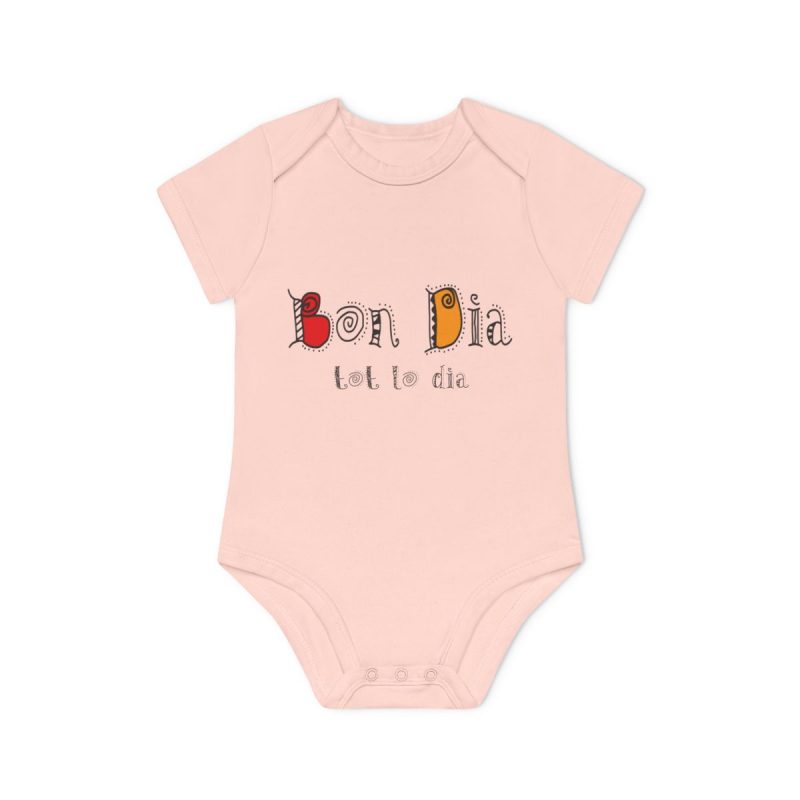 Body bebe manga corta organico - Rosa empolvado - Camiseta Bon dia tot lo dia