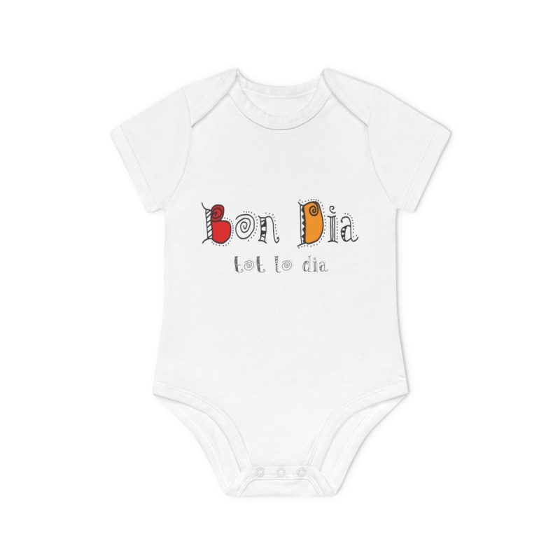 Body bebe manga corta organico - Blanco - Camiseta Bon dia tot lo dia