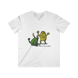 Oliva trencada — Camiseta hombre entallada cuello de pico