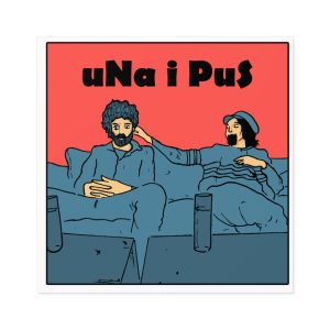 «Una i pus, amics» — Pegatinas laminadas cuadradas