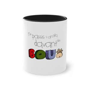 «No passis s’arada davant es bou» — Taza bicolor
