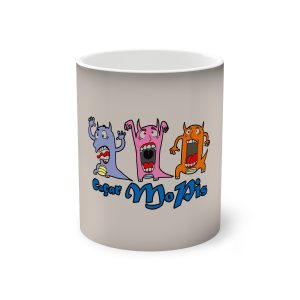 «Caçar MoPis» sobre fondo negro — Taza magica que cambia de color