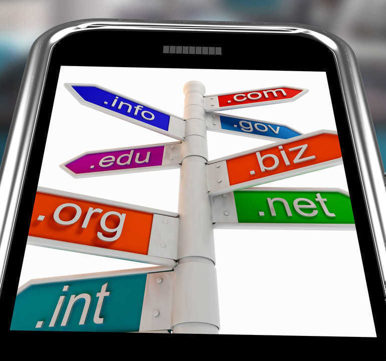 Domains On Smartphone Shows Internet Websites And Information Addresses