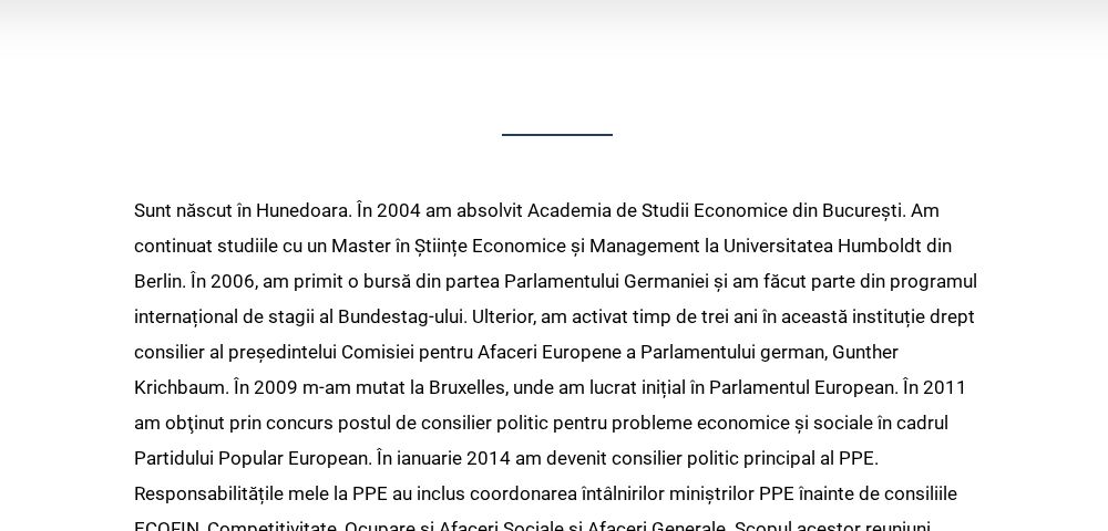 Pagina Biografie: o linie decorativă, apoi text continuu care începe cu „Sunt născut în Hunedoara”, fără titlu și fără fotografie.