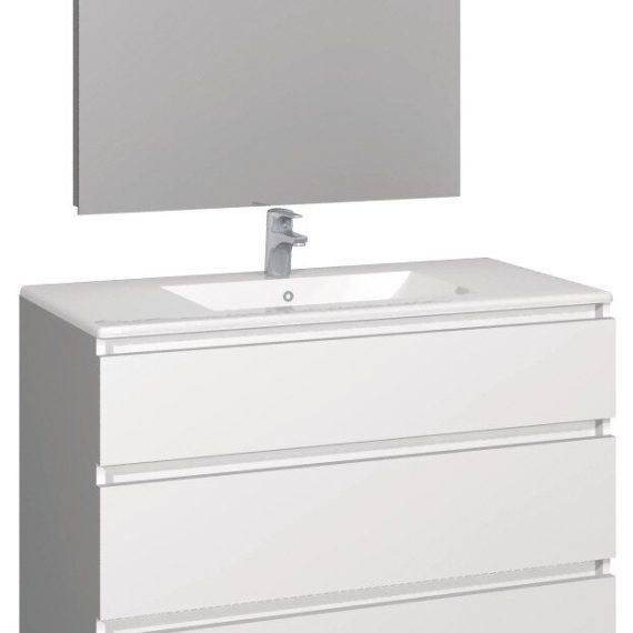 Conjunto Baho manning a suelo 100 blanco mate con espejo led