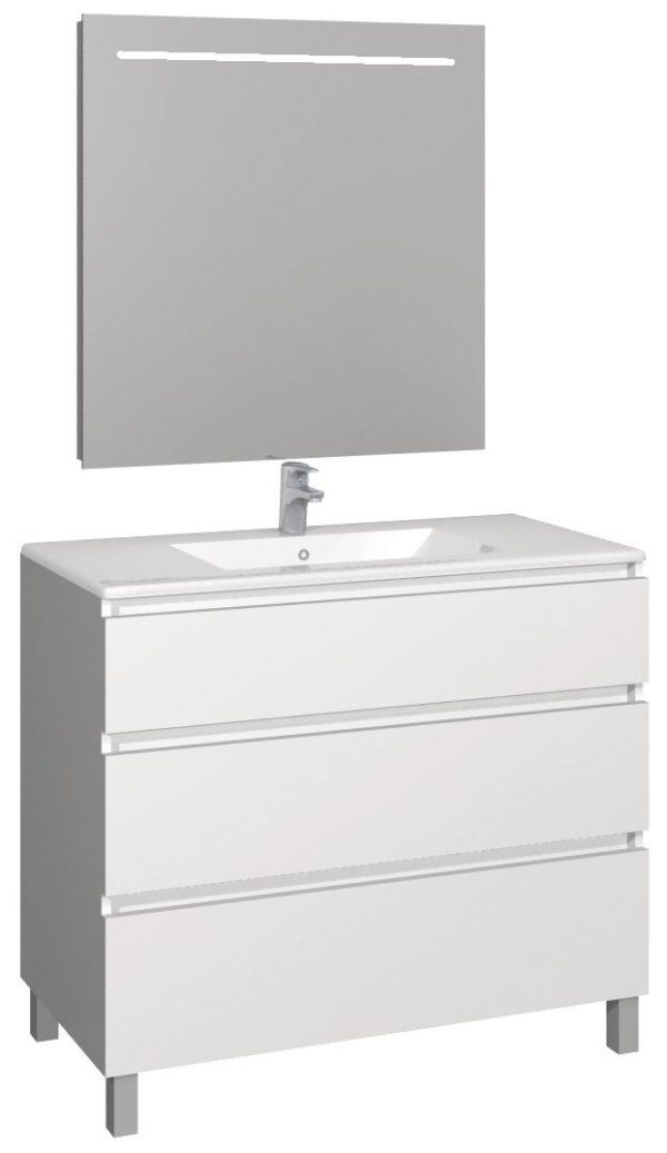 Conjunto Baho manning a suelo 100 blanco mate con espejo led