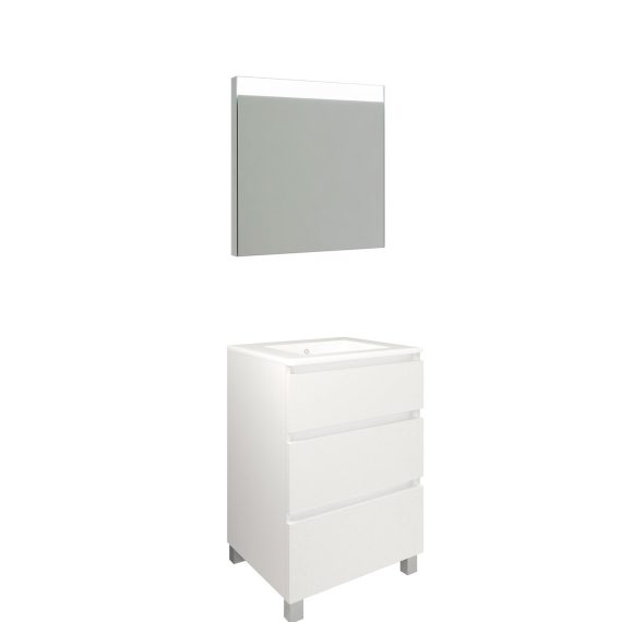 Conjunto Baho Plus 60 Manning A Suelo Blanco Mate (Espejo Led)