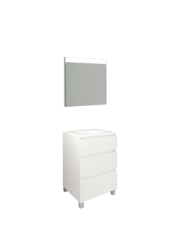Conjunto Baho Plus 60 Manning A Suelo Blanco Mate (Espejo Led)