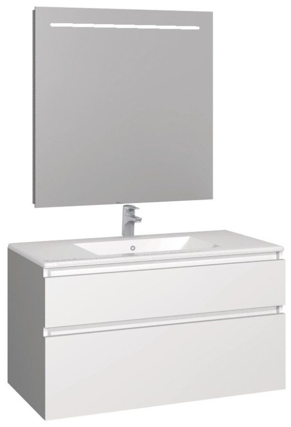 Conjunto Baho manning susp. 100 blanco mate con espejo led