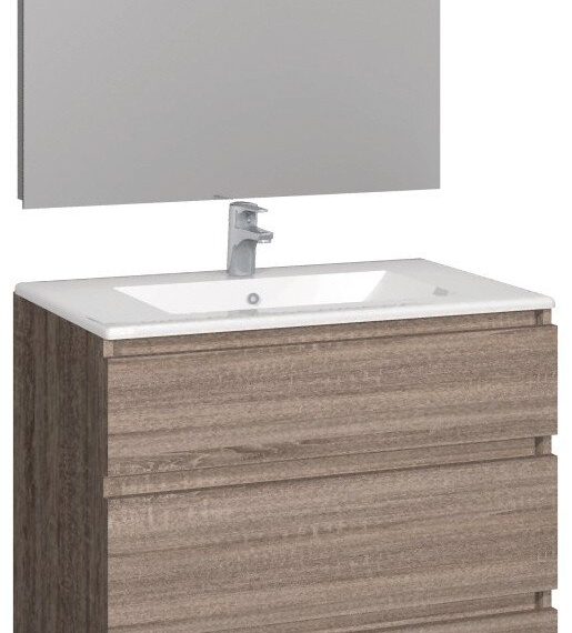 Conjunto Baho manning a suelo 80 roble cambrian con espejo led