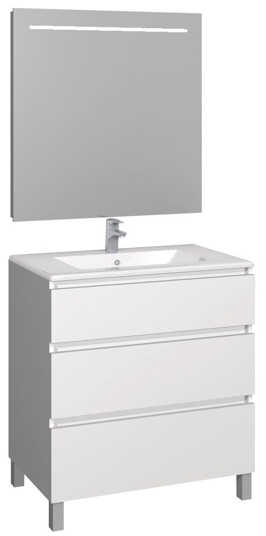 Conjunto Baho manning a suelo 80 blanco con espejo led