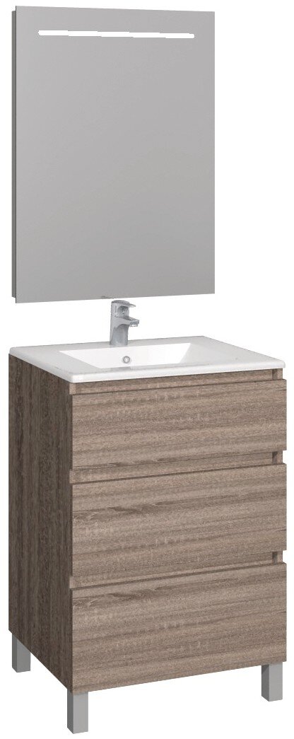 Set Baho manning bodenstehend 60 Cambrian Eiche mit Led-Spiegel