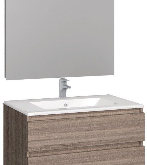 Conjunto Baho manning susp. 80 roble cambrian con espejo led