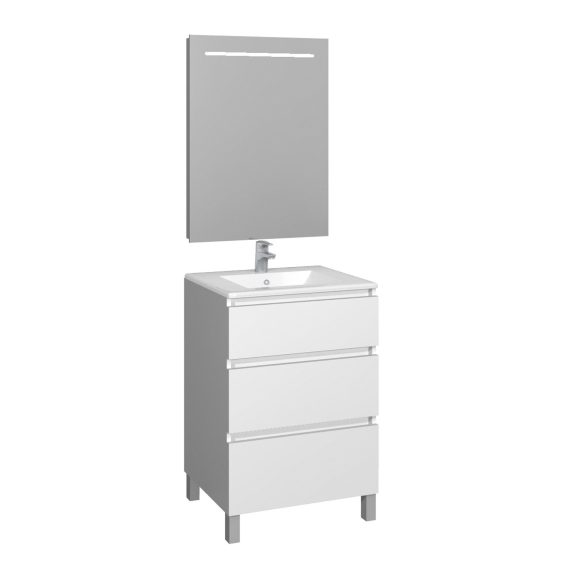 Conjunto Baho manning a suelo 60 blanco con espejo led