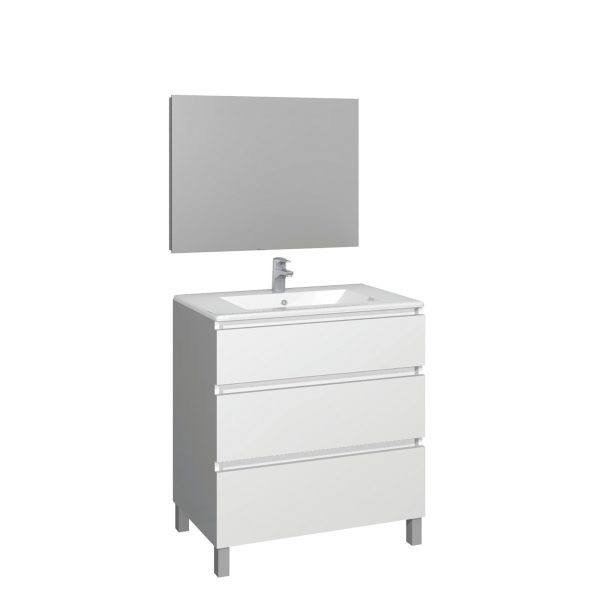 Conjunto Baho manning a suelo 80 blanco con espejo liso