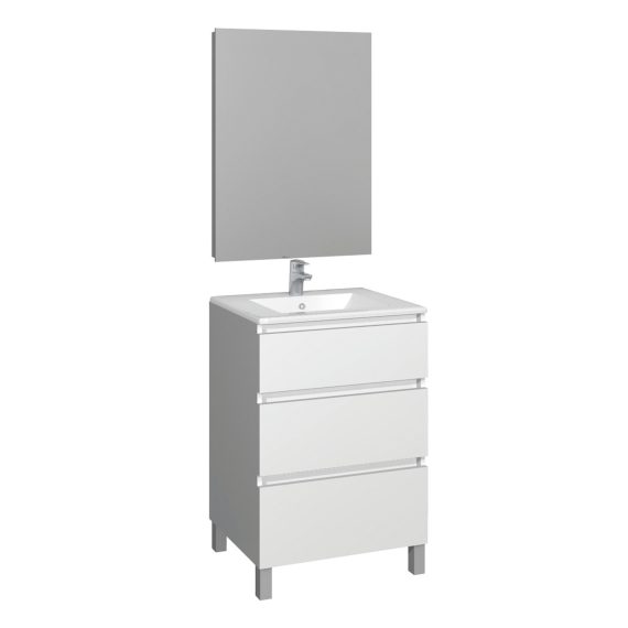 Conjunto Baho manning a suelo 60 blanco brillo con espejo liso