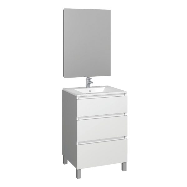 Baho manning floor-standing set 60 gloss white with plain mirror