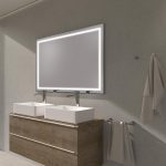 Conjunto Baho Lucca 2 cajones suspendido 80 roble natural + tirador blanco + espejo 80×80