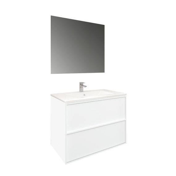 Conjunto Baho Frame 2 cajones suspendido 80 blanco mate