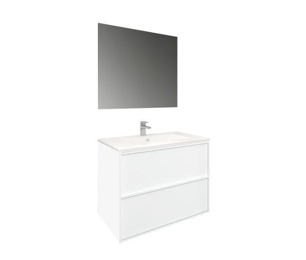 Conjunto Baho Frame 2 cajones suspendido 80 blanco mate
