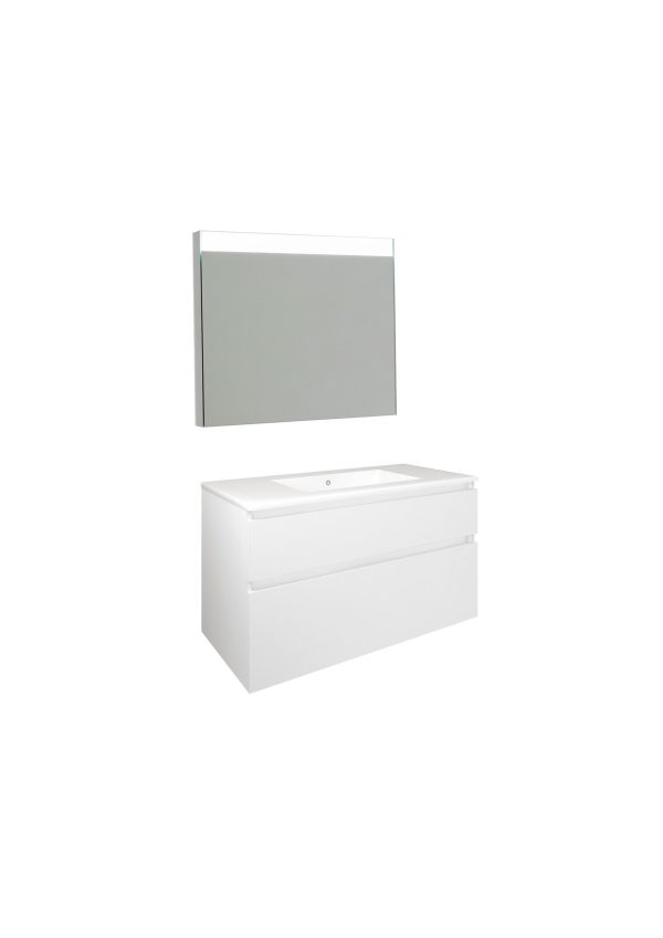 Conjunto Baho Plus 100 Manning Suspendido Blanco Mate (Espejo Led)