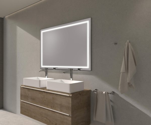 Conjunto Baho Lucca 2 cajones suspendido 80 roble natural + tirador blanco + espejo 80x70
