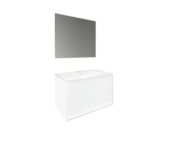Vanity unit set Baho Basic 60 Frame 1C Matt White (Plain Mirror)