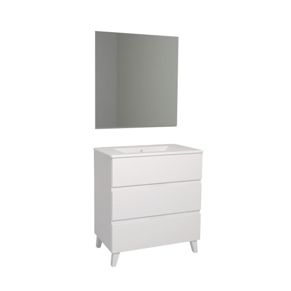 Conjunto Baho Manning a suelo 80 blanco con espejo liso