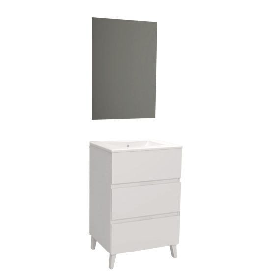 Conjunto Baho Manning a suelo 60 blanco brillo con espejo liso