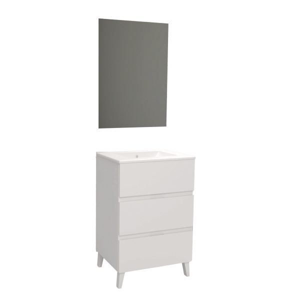 Set Baho Manning floor-standing 60 gloss white with plain mirror