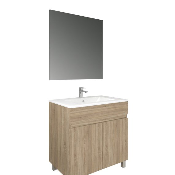 Conjunto Baho matty a suelo 80 dos puertas roble cambrian espejo liso