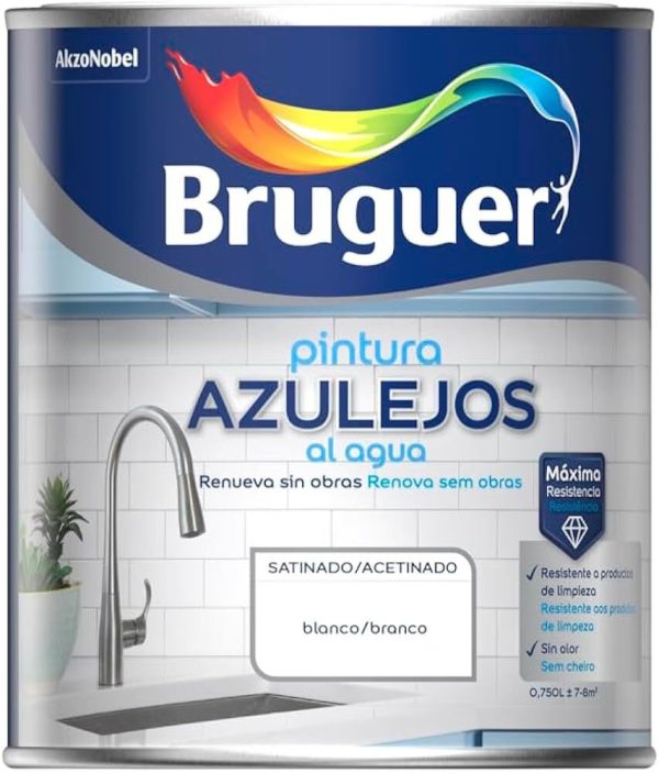 Tin Bruguer water-based enamel for Wall tiles satin white 750ml