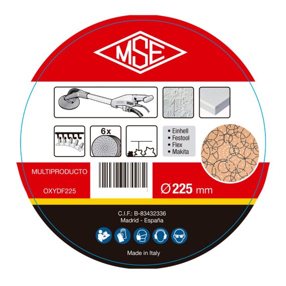 Pack 6 Un. Discos Cevik de lija 225mm Oxy multiperforados grano 240