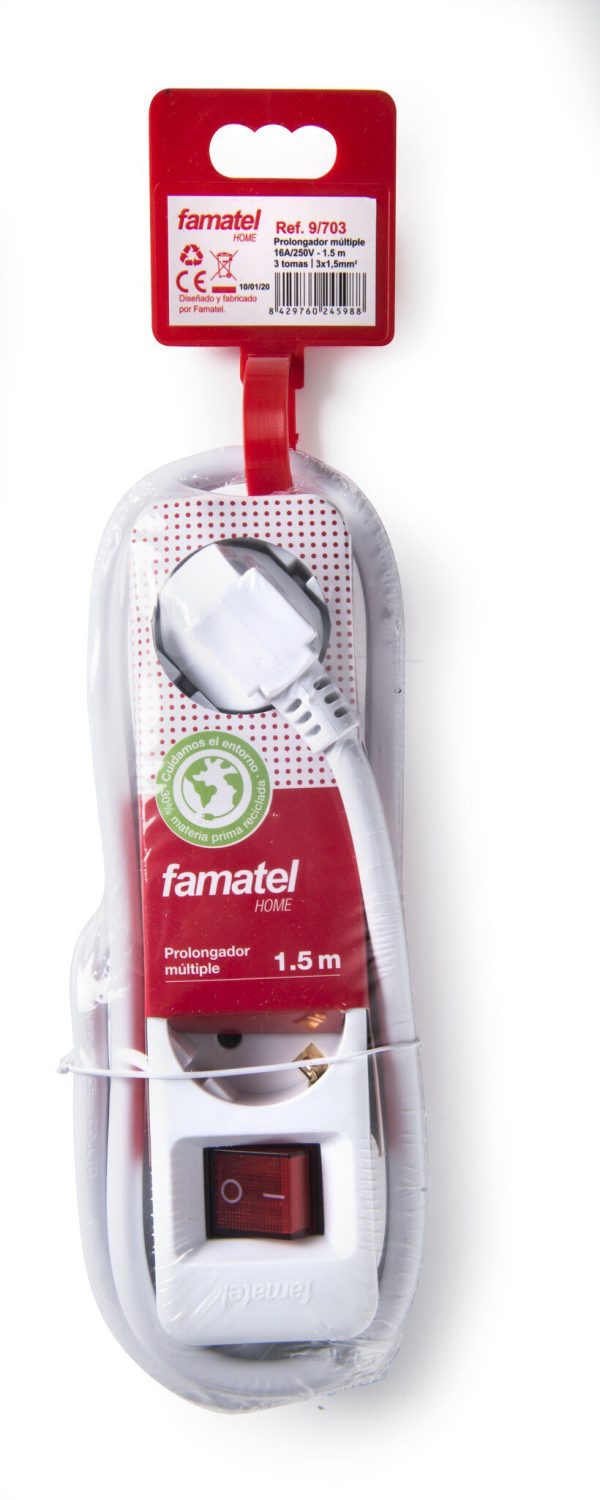 Pz.base multiple Famatel 9/706 6tomas tt c/int.cab.1.5m blanco