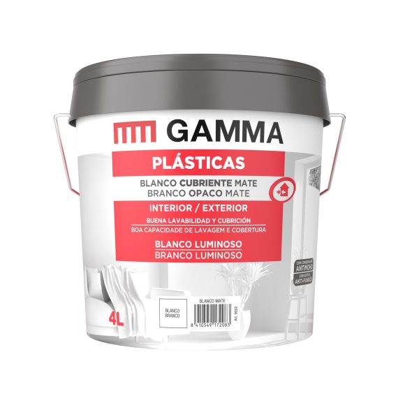 Bote Gamma pintura plastica blanco cubriente 4l.