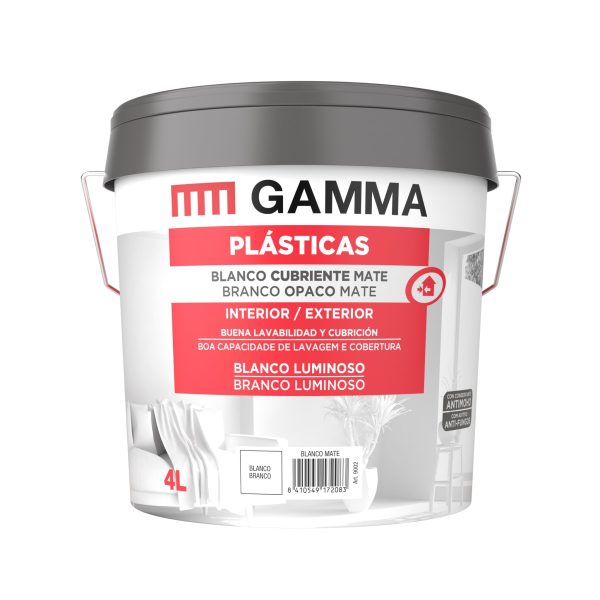 Bote Gamma pintura plastica blanco cubriente 4l.