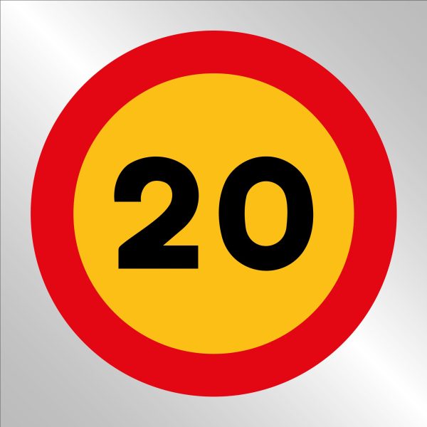 Pz. Señal JG en bolsa de plástico Velocidad máxima 20 km/h 70x70 cm