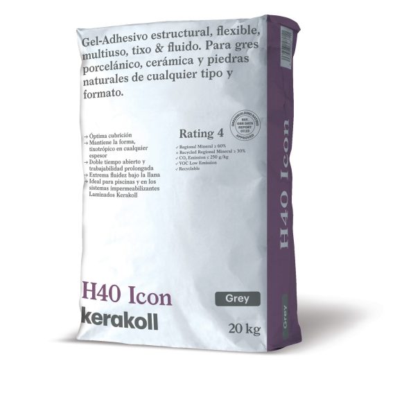 Saco Gel Adhesivo cementoso flexible Kerakoll H40 Icon Gris ref. 76371