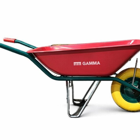 Carretilla Gamma Europea 90L Roja con rueda impinchable montada.