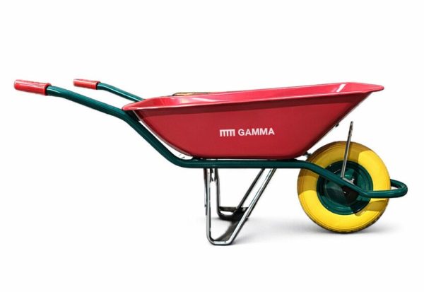 Carretilla Gamma Europea 90L Roja con rueda impinchable montada.