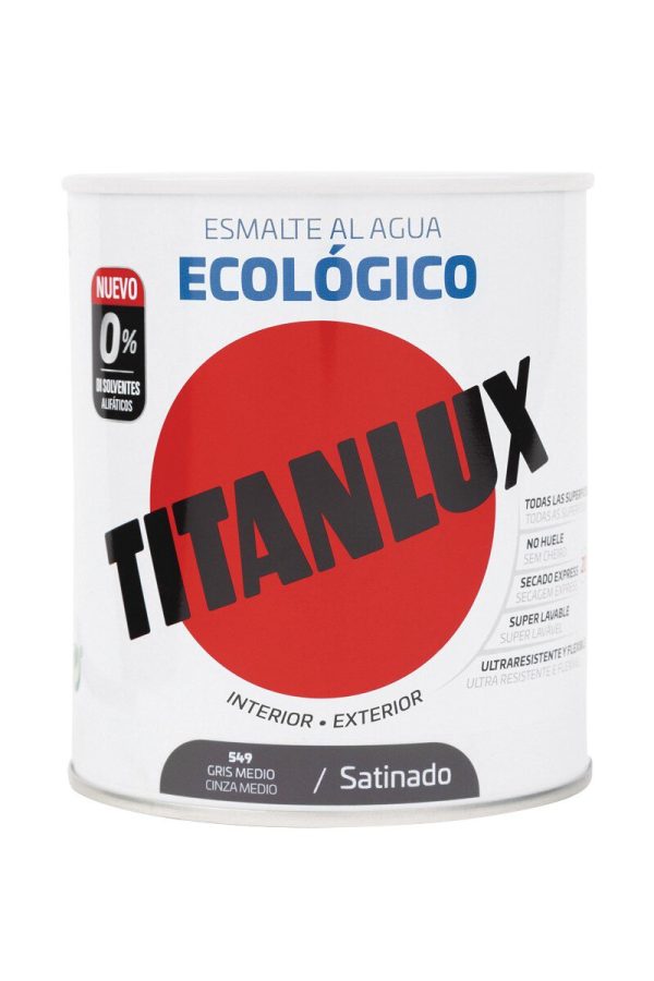 Tin Titanlux water-based eco enamel satin mid grey 750ml