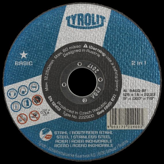 Disco corte de acero Tyrolit 115x2.5x22.2 basic 223021