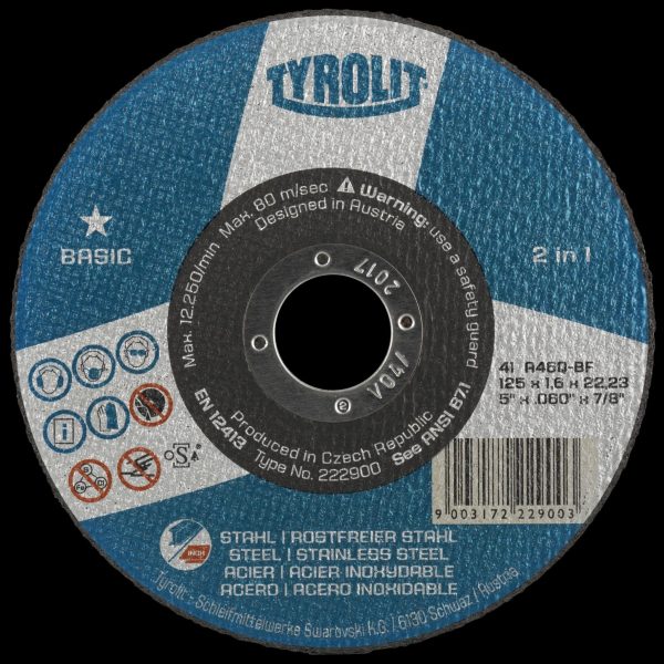 Disco corte de acero Tyrolit 115x2.5x22.2 basic 223021