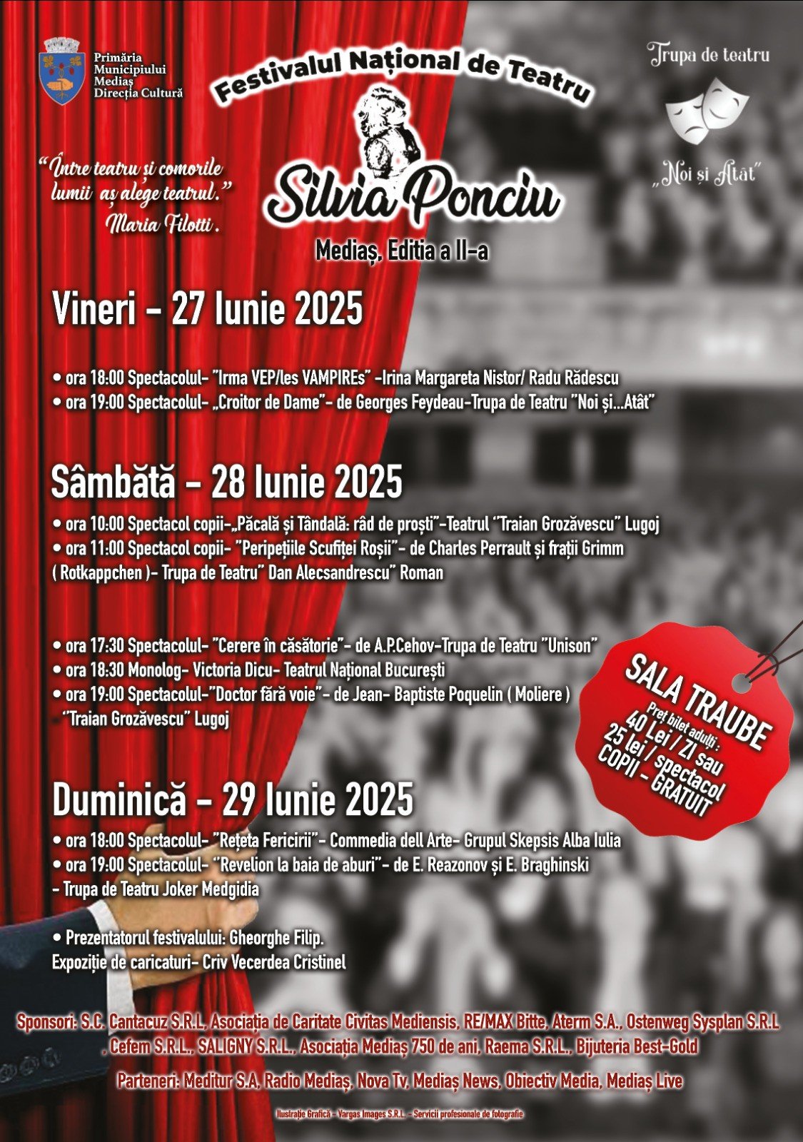 Festivalul de Teatru „Silvia Ponciu” revine la Mediaș: trei zile de spectacole cu artiști din întreaga țară