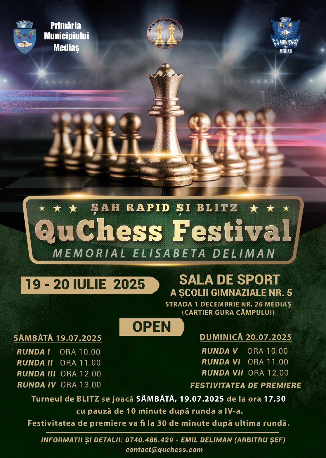 Mediaș va găzdui turneul de șah rapid și Blitz „QuChess Festival – Memorial Elisabeta Deliman”